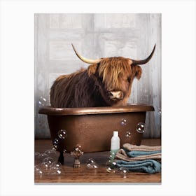 Highland Cow In A Bathtub Canvas Print