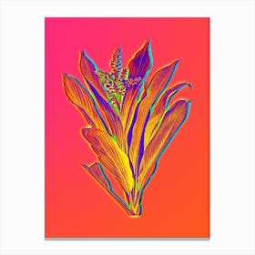 Neon Cordyline Fruticosa Botanical in Hot Pink and Electric Blue Canvas Print