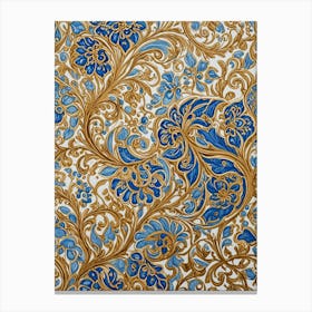 Floral Pattern In Blue And Gold Canvas Print