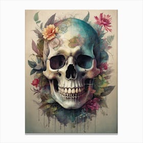 Floral Skull Vintage Painting (52) Canvas Print