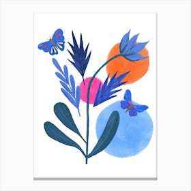 Blue Butterflies and Flowers Canvas Print