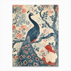 Peacock Wallpaper & Red Haired Lady Canvas Print