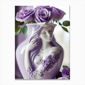 Purple Vase With Roses Canvas Print