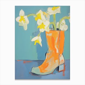 A Painting Of Cowboy Boots With Daffodil Flowers, Pop Art Style 1 Canvas Print