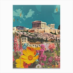 Athens   Floral Retro Collage Style 2 Canvas Print