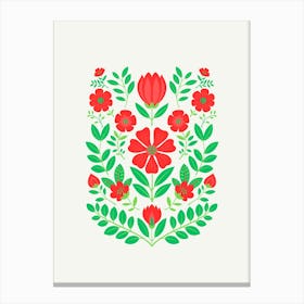 Floral Still Life, Red and Green Flowers Canvas Print