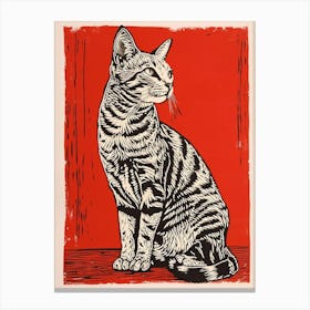 Egyptian Mau Cat Linocut Blockprint 8 Canvas Print