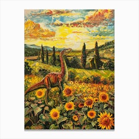 Dinosaur In A Sunflower Field Landscape Painting 1 Canvas Print