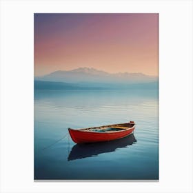 Red Boat On The Lake Canvas Print