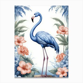 Floral Blue Flamingo Painting (12) Canvas Print