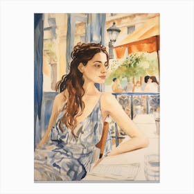 At A Cafe In Athens Greece 2 Watercolour Canvas Print
