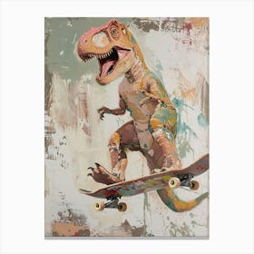 Mustard Tones Dinosaur On A Skateboard 3 Canvas Print