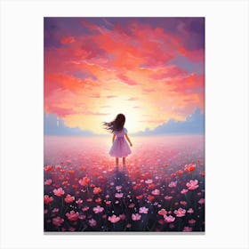 Little Girl In A Field Of Flowers Canvas Print