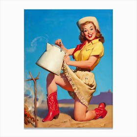 Cowgirl With Kettle, Vintage, Retro Western Aesthetic Canvas Print