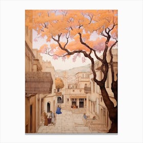 Rhodes Greece 1 Vintage Pink Travel Illustration Canvas Print