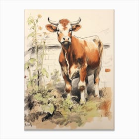 Storybook Animal Watercolour Cow 1 Canvas Print