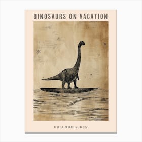 Vintage Brachiosaurus Dinosaur On A Surf Board 3 Poster Canvas Print