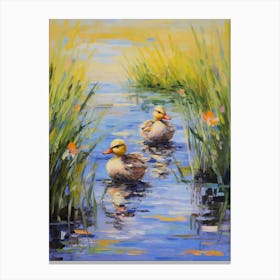 Ducklings Swimming In The River Impressionism 4 Canvas Print