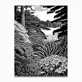 Coastal Maine Botanical Gardens, 1, Usa Linocut Black And White Vintage Canvas Print