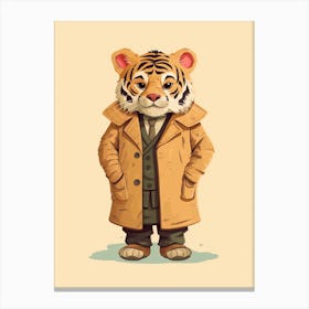 Tiger Illustrations Wearing A Trench Coat 1 Canvas Print
