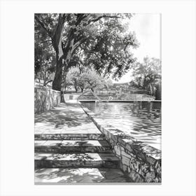 Barton Springs Pool Austin Texas Black And White Drawing 3 Canvas Print