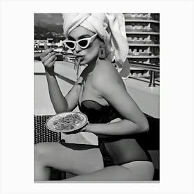 Woman Eating Spaghetti Fashion Photography, Dining Room Canvas Print