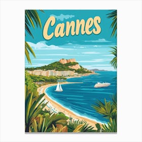 Aihrgdesign A Retro Travel Poster For Cannes Featuring The Sc 64b91f0b 8a9d 443a B17f 8bf308e695a6 2 Canvas Print