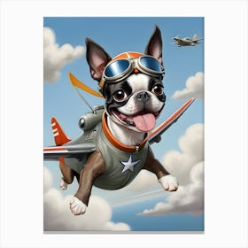 Boston Terrier Flying Airplane-Reimagined Canvas Print