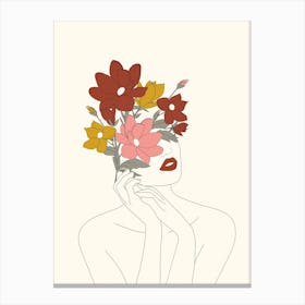 Colorful Thoughts Minimal Line Art Woman With Magnolia Canvas Print