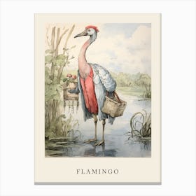Beatrix Potter Inspired  Animal Watercolour Flamingo 3 Canvas Print