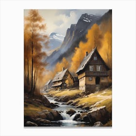 In The Wake Of The Mountain A Classic Painting Of A Village Scene (22) Canvas Print