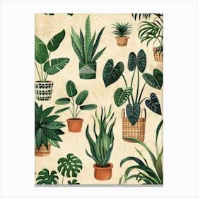 Green Plants In Pots Canvas Print
