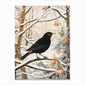 Winter Bird Painting Blackbird 1 Canvas Print
