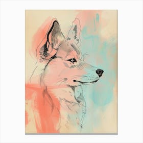 Pastel Orange Husky Dog Line Illustration Canvas Print