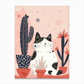 Cat With Cactus 1 Canvas Print