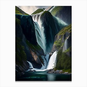 Nærøyfjord Waterfalls, Norway Nat Viga Style (1) Canvas Print