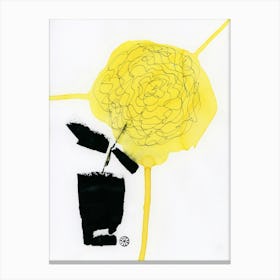 Yellow Sunflower In A Black Vase 1 - minimal abstract floral vertical Canvas Print