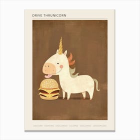 Unicorn Eating A Cheeseburger Mocha Muted Pastels Poster Canvas Print