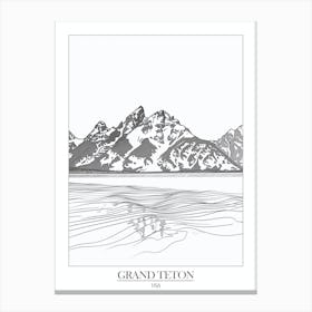 Grand Teton Usa Line Drawing 6 Poster Canvas Print