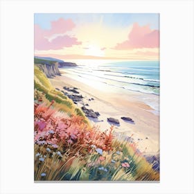 Watercolor Painting Of Rhossili Bay, Swansea Wales 2 Canvas Print
