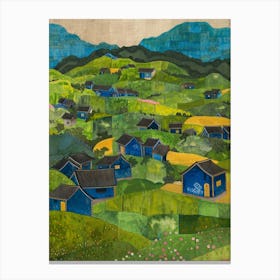 Blue Houses In The Mountains Canvas Print