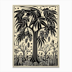 B&W Plant Illustration Areca Palm Canvas Print