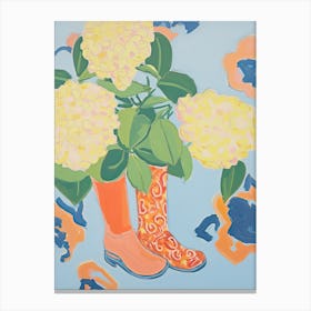 Painting Of Flowers And Cowboy Boots, Oil Style Canvas Print