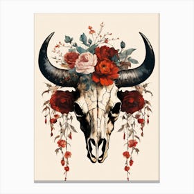 Vintage Boho Bull Skull Flowers Painting (16) Canvas Print