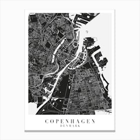 Copenhagen Denmarl Minimal Black Mono Street Map Canvas Print