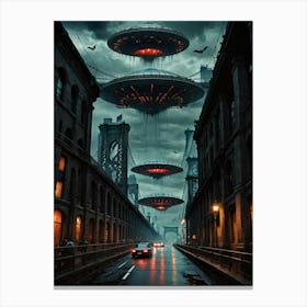 Alien Spaceships Thunder Canvas Print