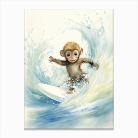 Monkey Painting Surfing Watercolour 4 Canvas Print