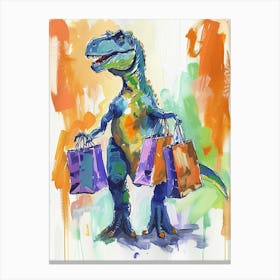 Dinosaur Shopping Orange Blue Brushstrokes  4 Canvas Print