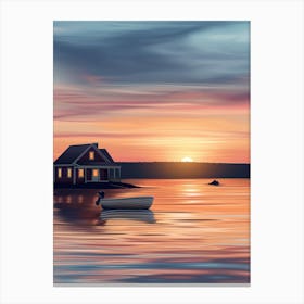 House On The Lake At Sunset Canvas Print