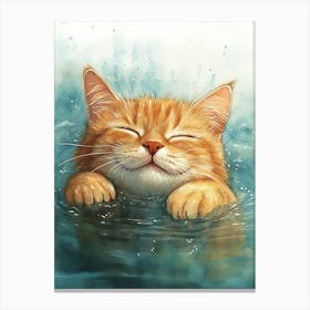 Happy Orange Cat Floating on Water 9 Canvas Print